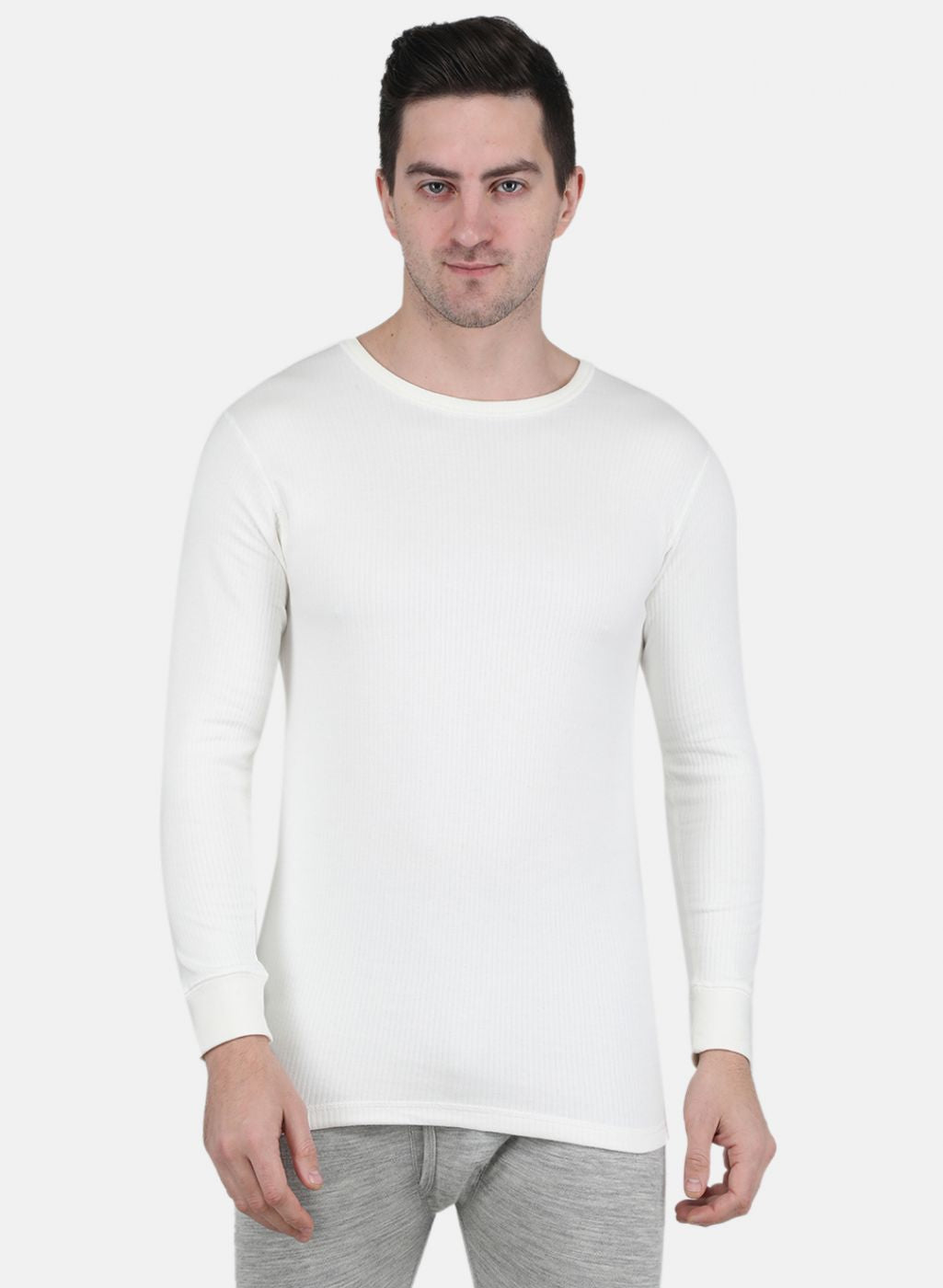 Men Off White Solid Thermal Vest