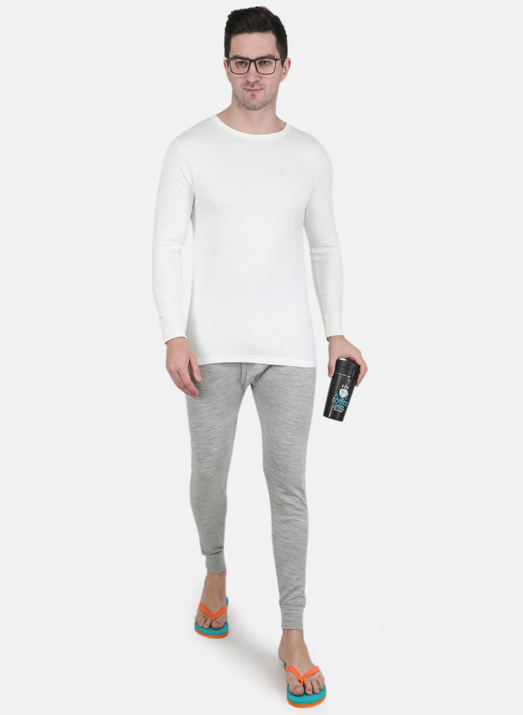 Men Off White Solid Thermal Vest