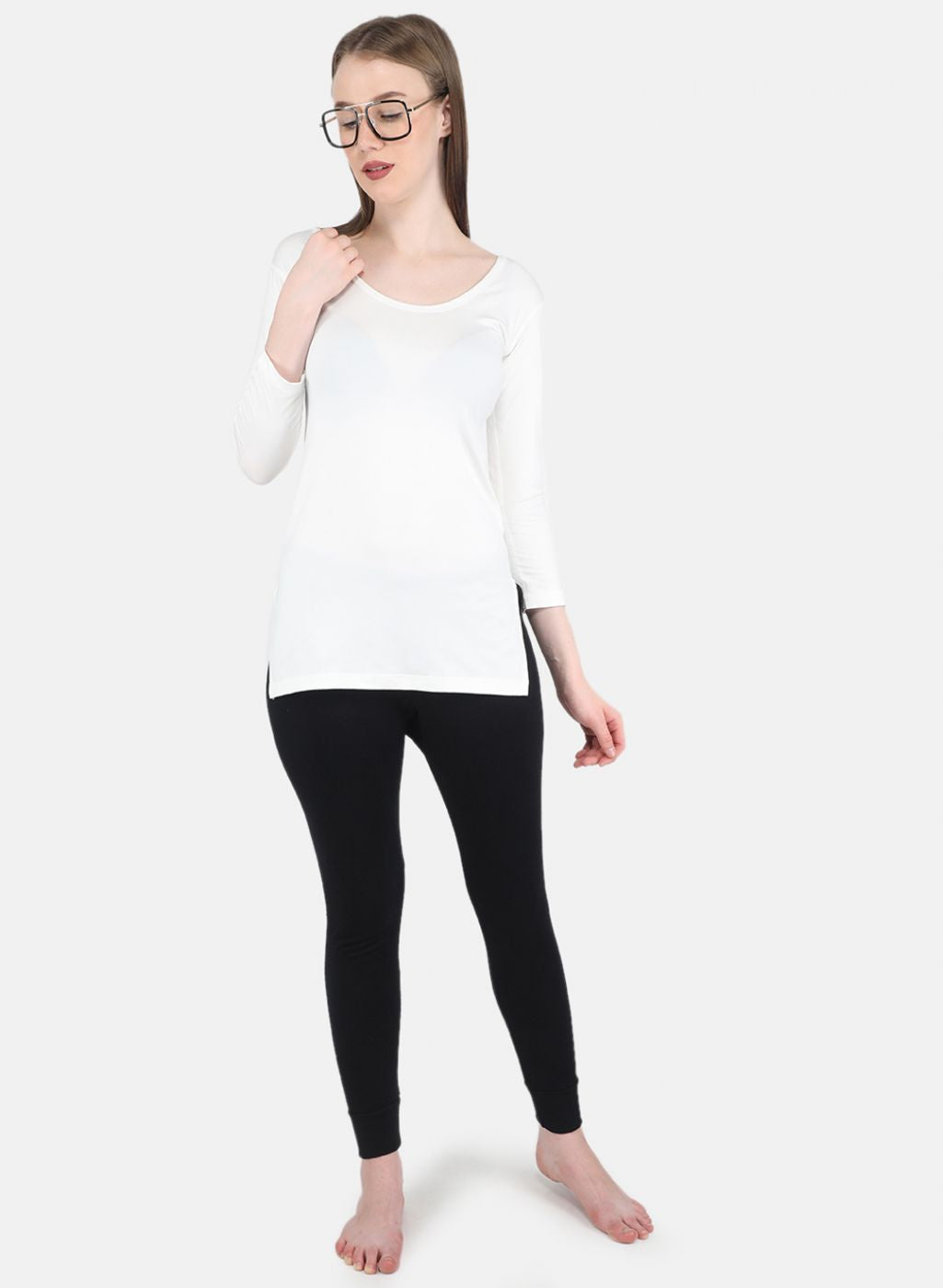 Women Off White Solid Thermal Vest