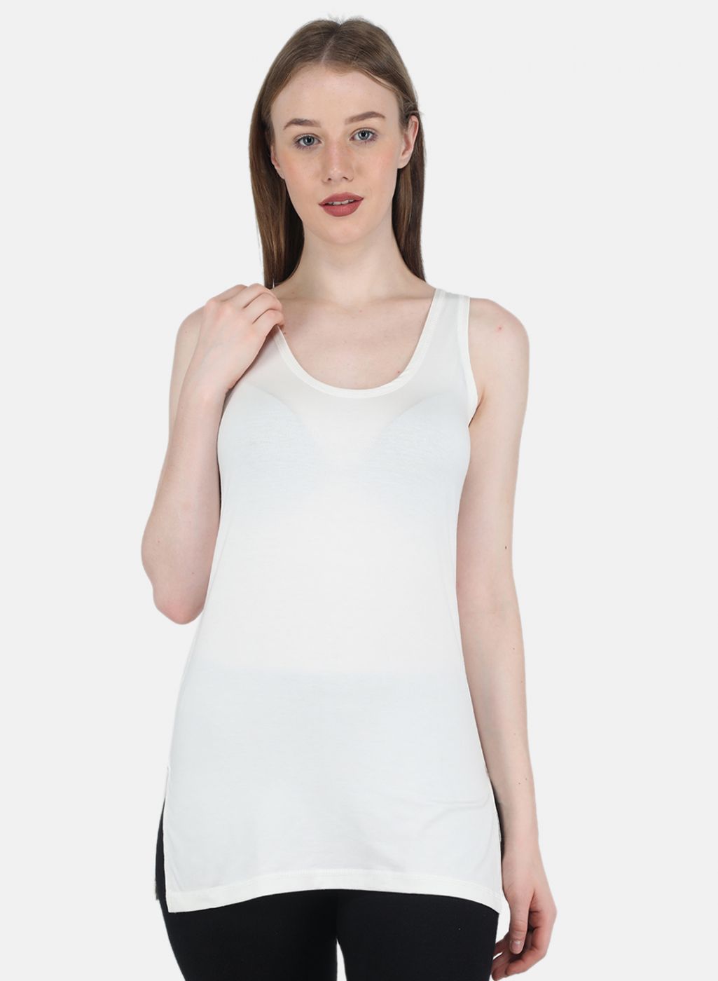 Women Off White Solid Thermal Vest