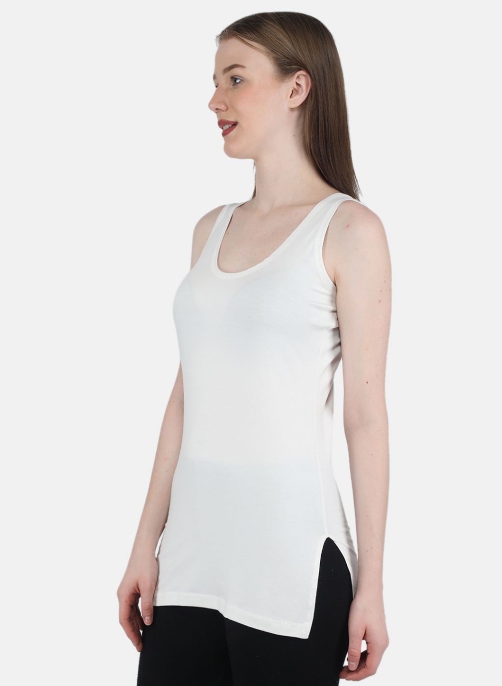 Women Off White Solid Thermal Vest