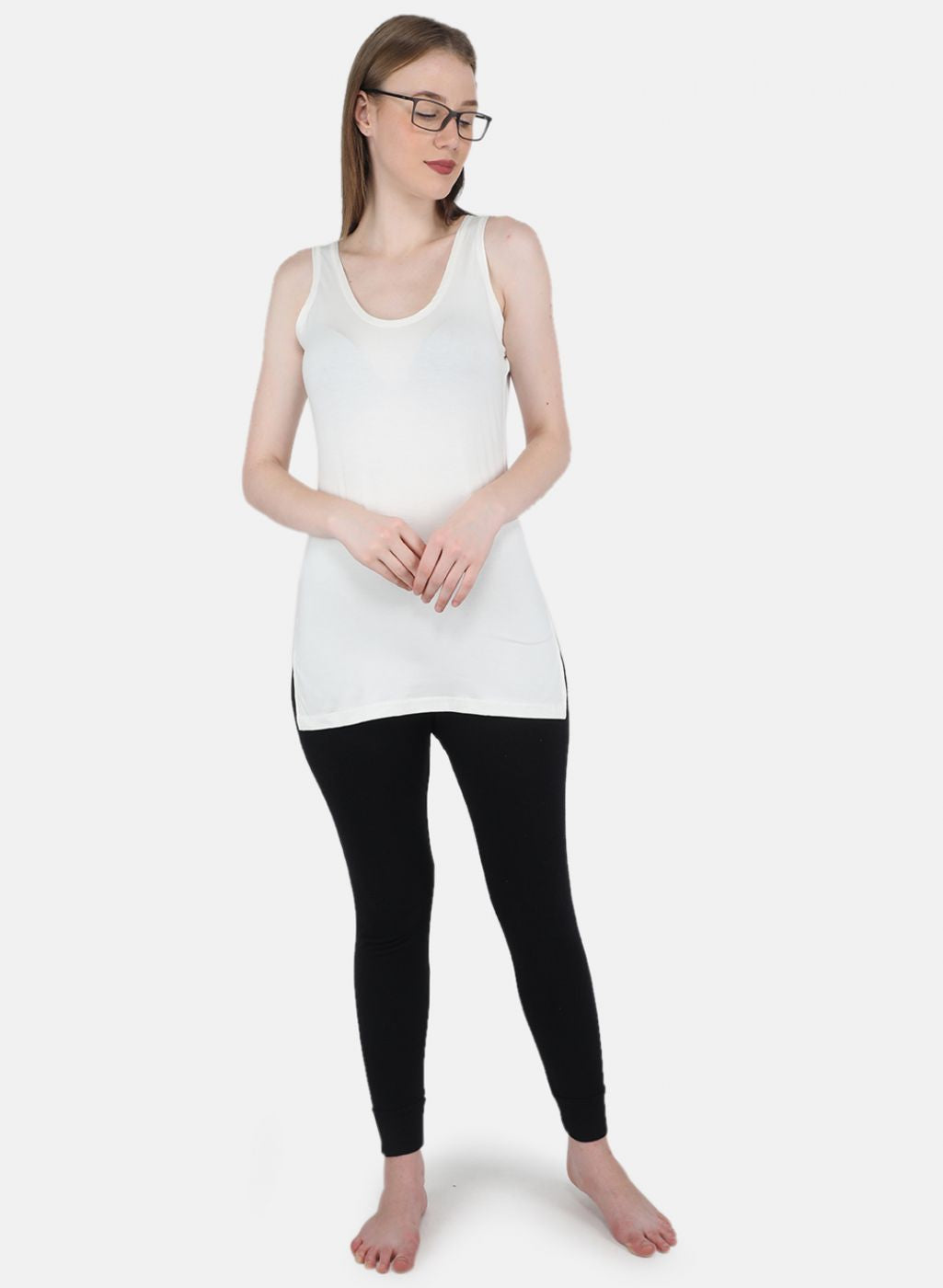 Women Off White Solid Thermal Vest