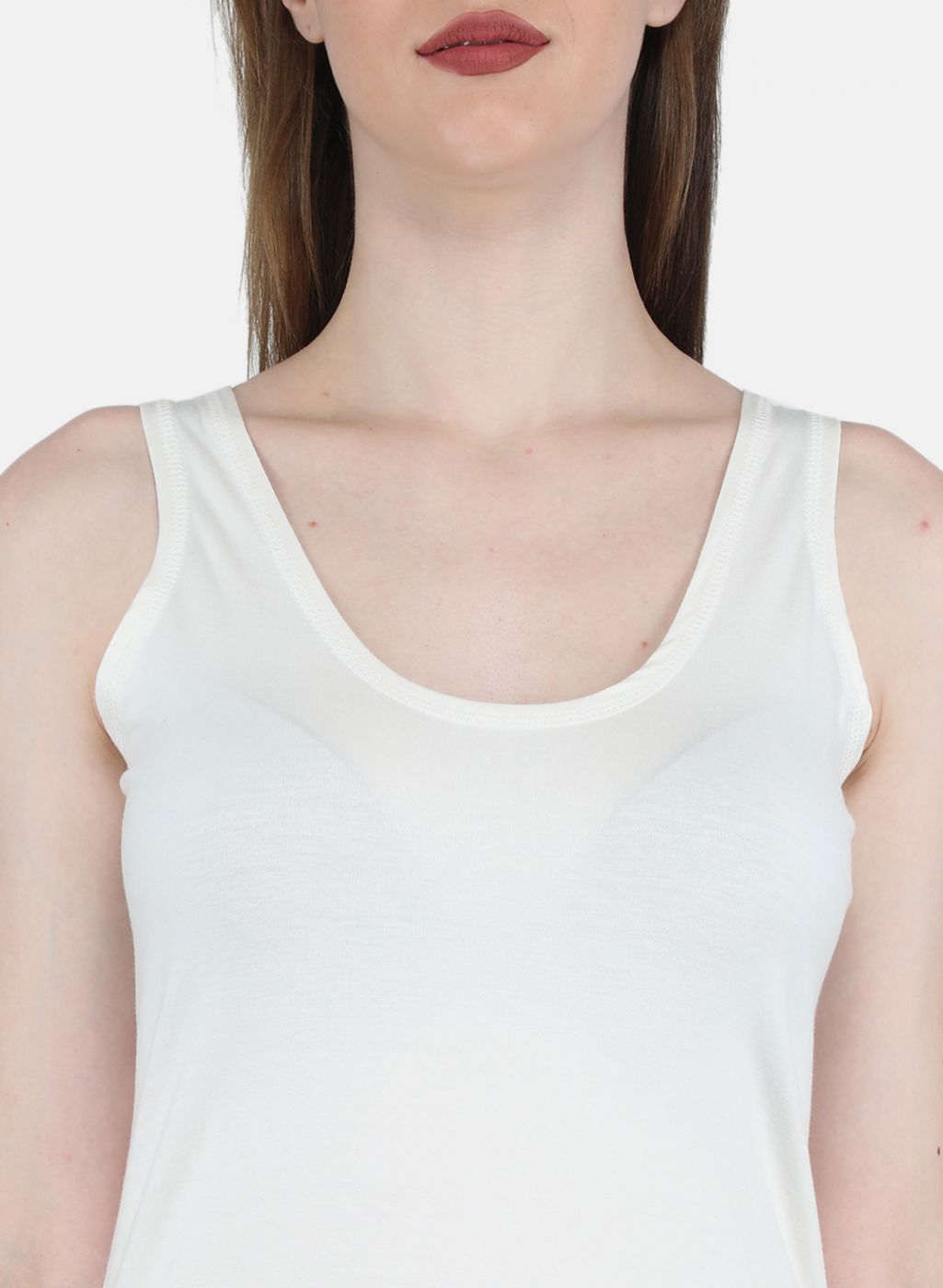 Women Off White Solid Thermal Vest