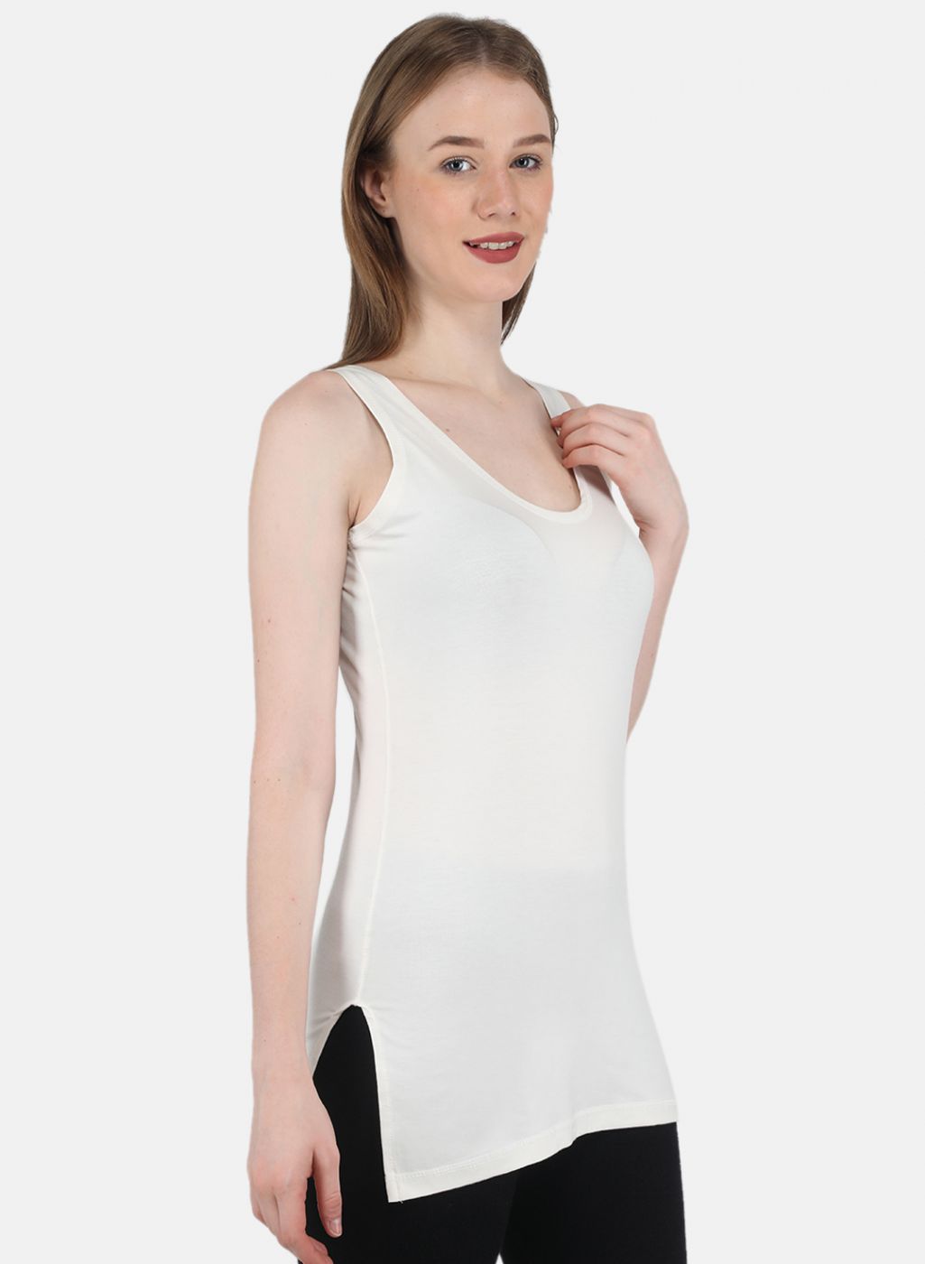 Women Off White Solid Thermal Vest