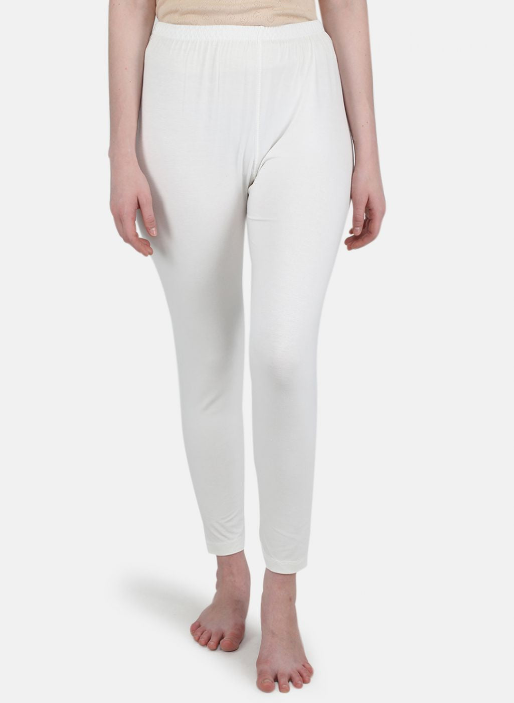 Women Off White Solid Thermal Lower