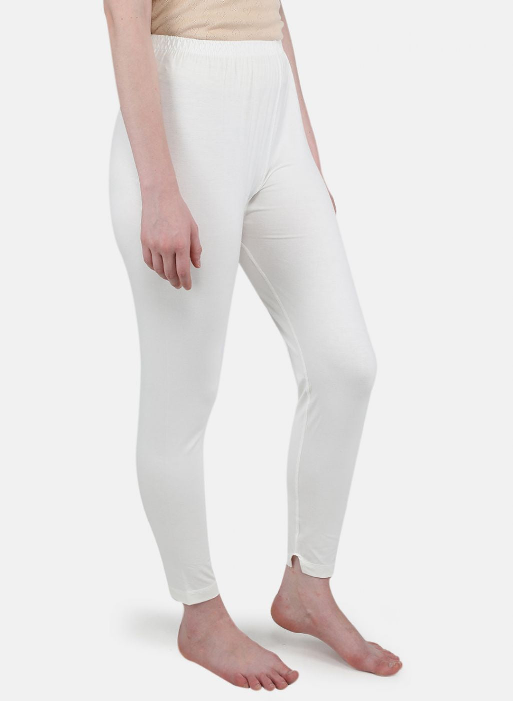 Women Off White Solid Thermal Lower