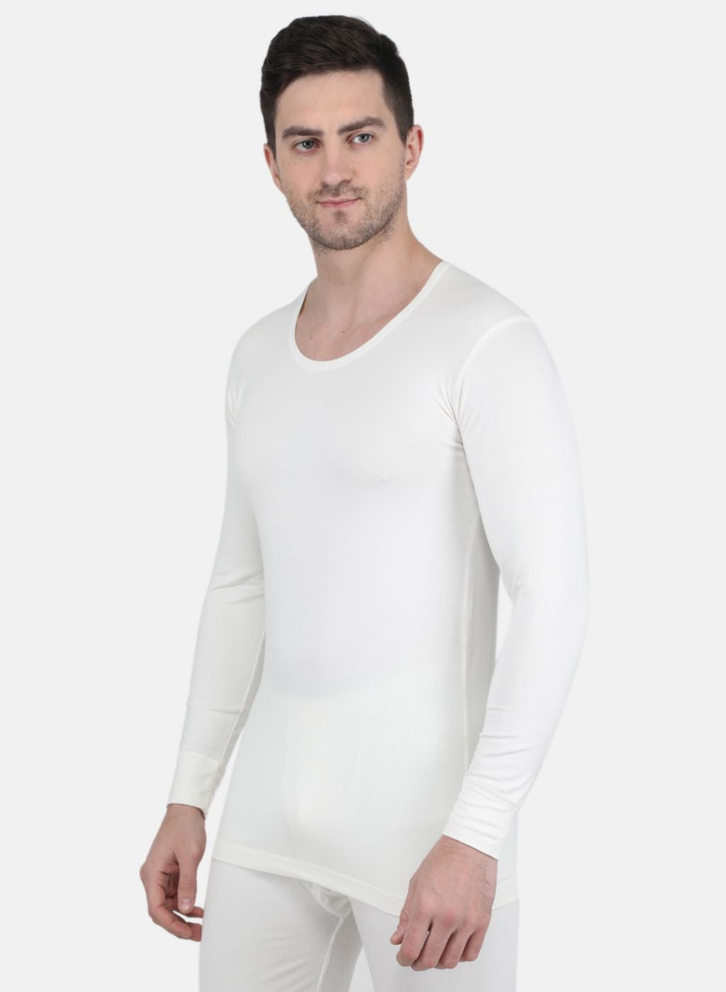 Men Off White Solid Thermal Vest