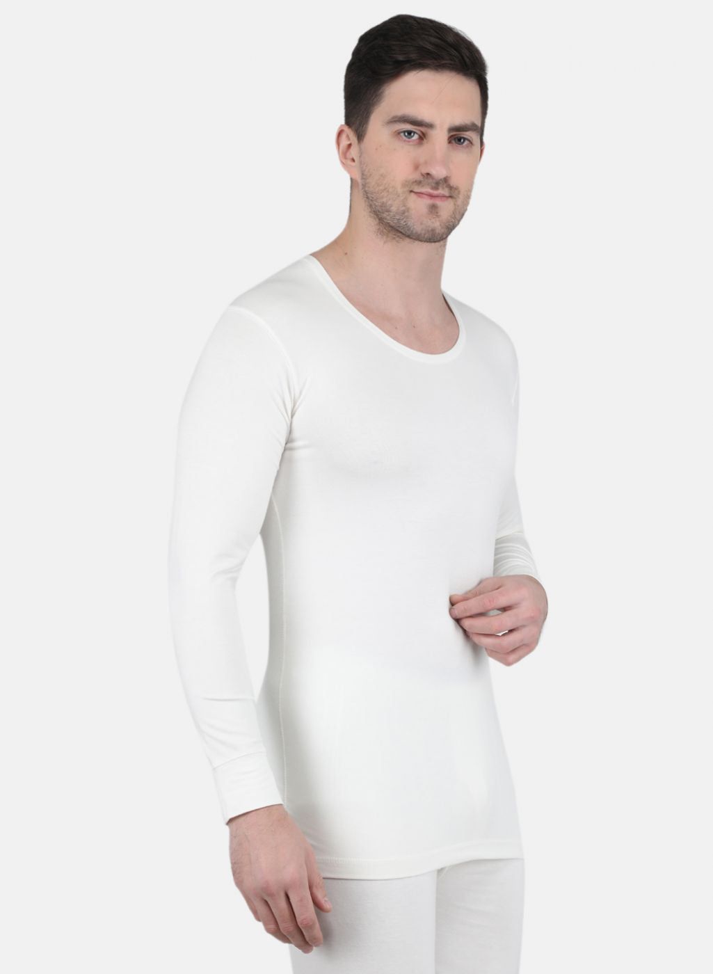 Men Off White Solid Thermal Vest