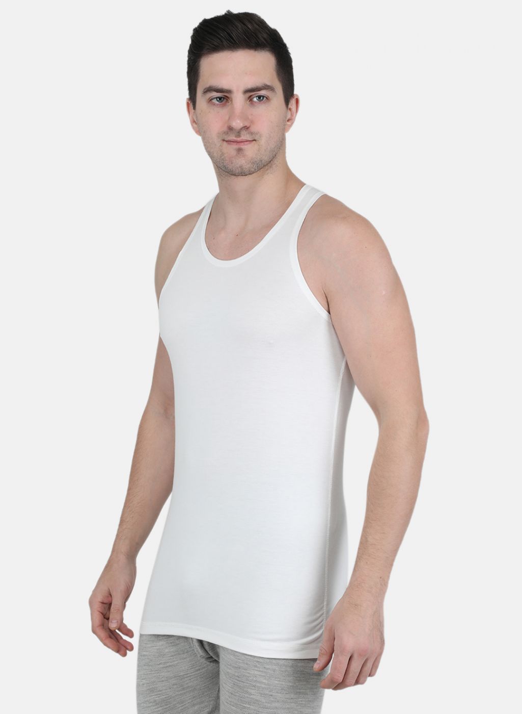 Men Off White Solid Thermal Vest