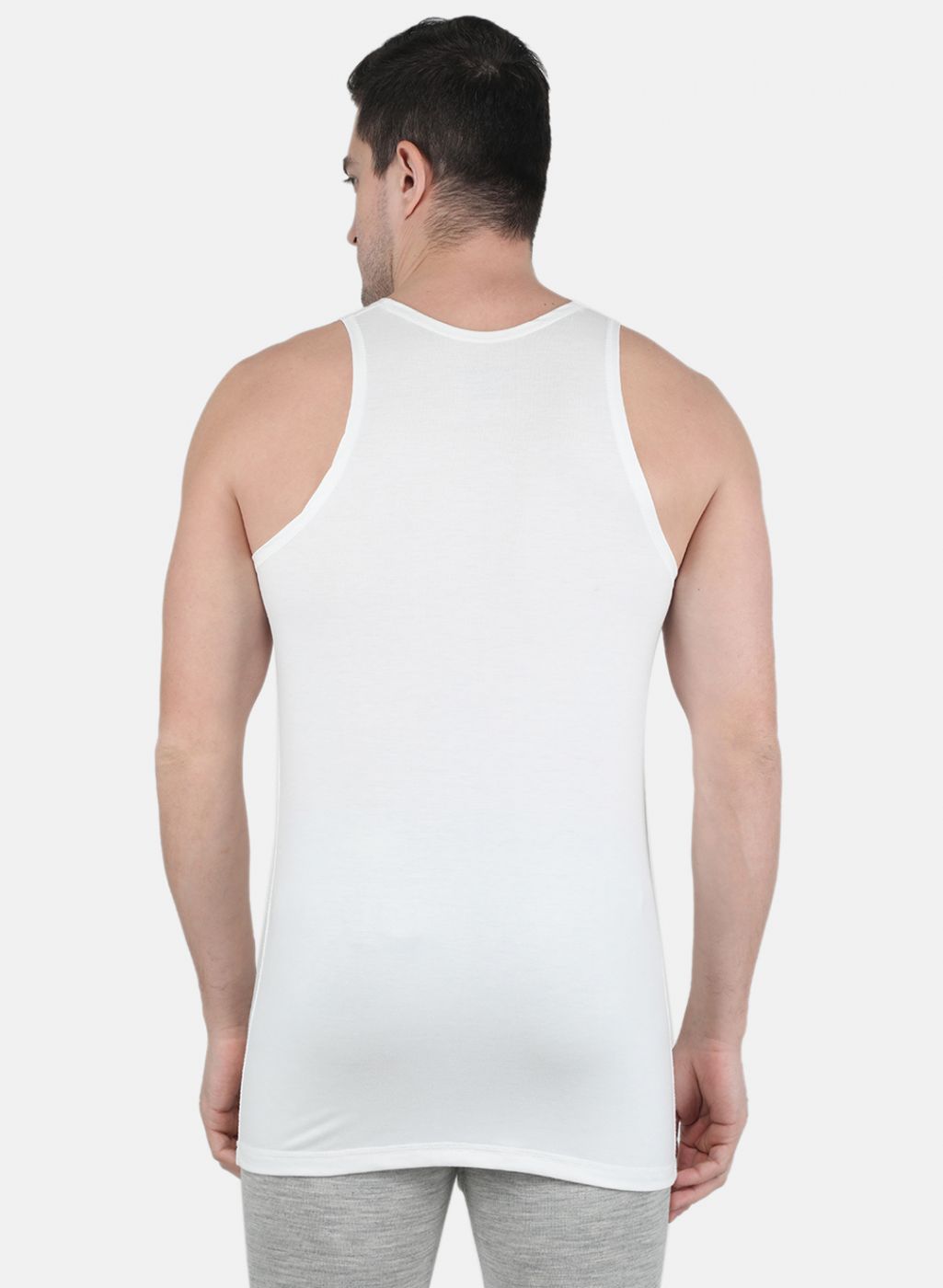 Men Off White Solid Thermal Vest