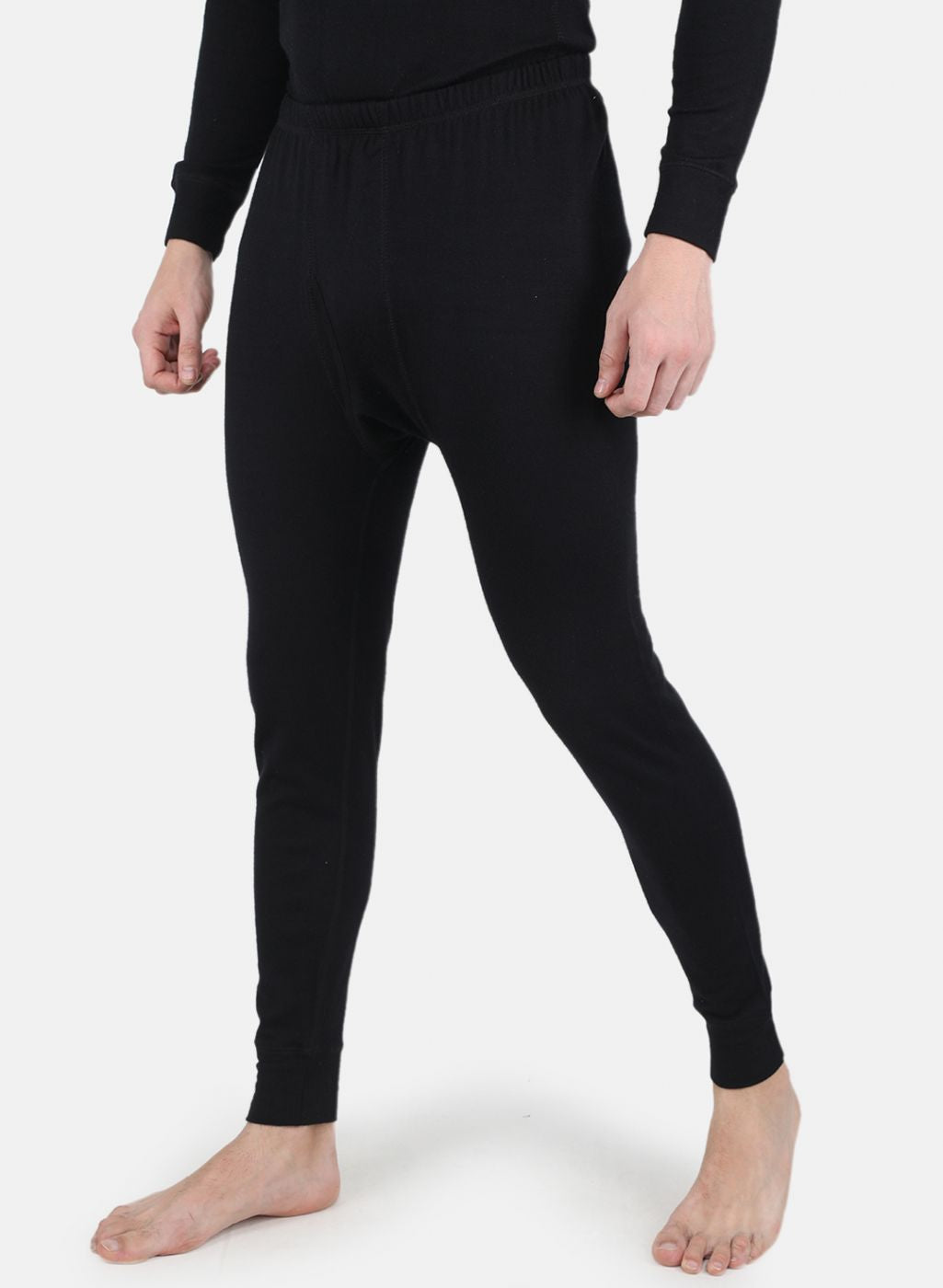 Men Black Solid Thermal Lower