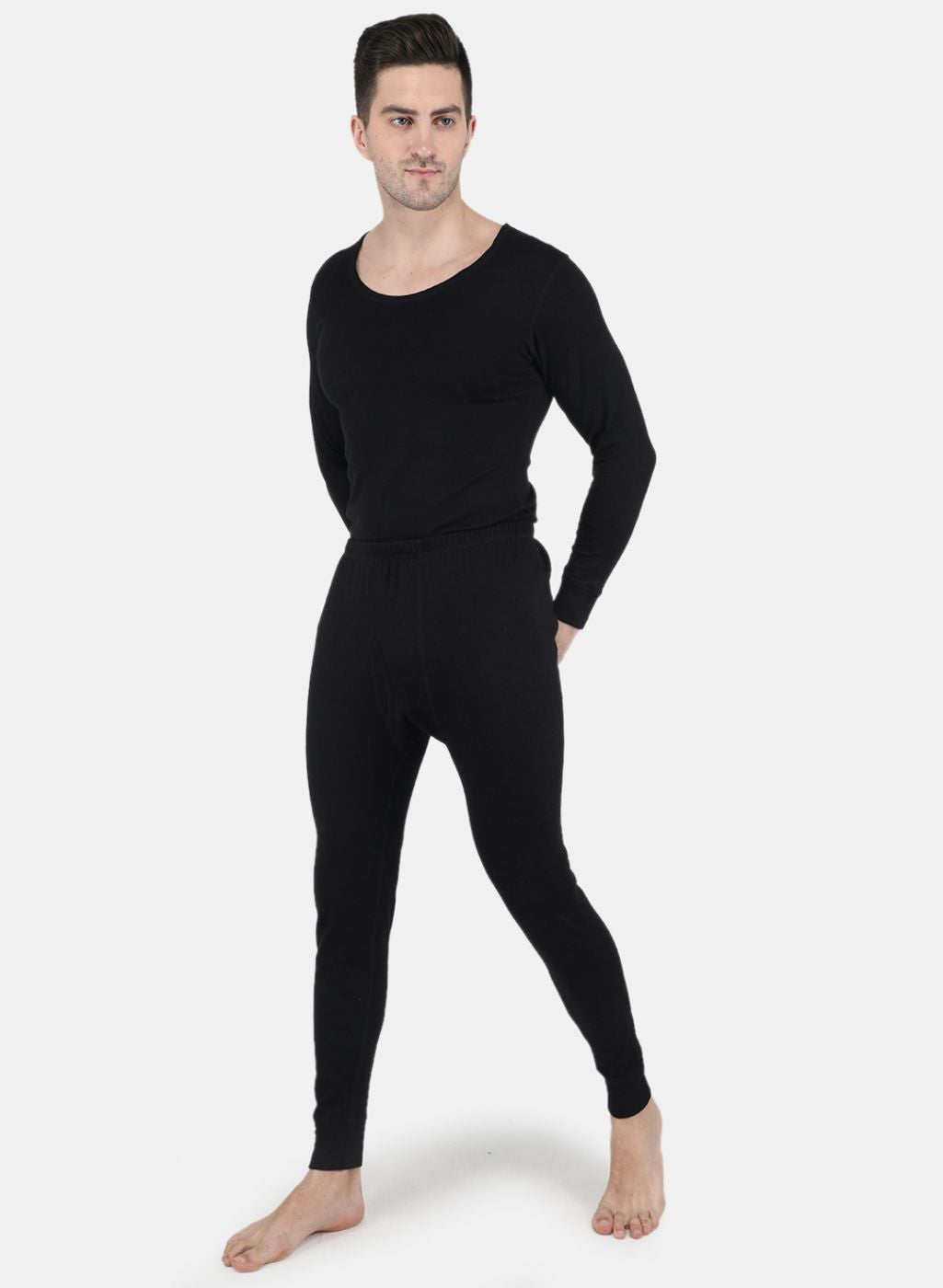 Men Black Solid Thermal Lower