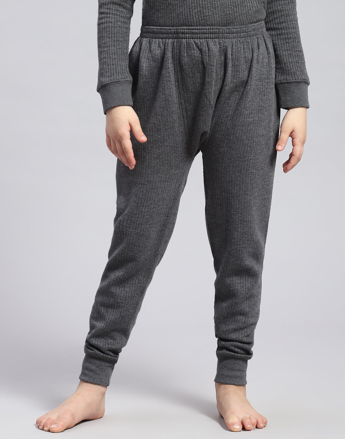 Girls Grey Solid Thermal Lower