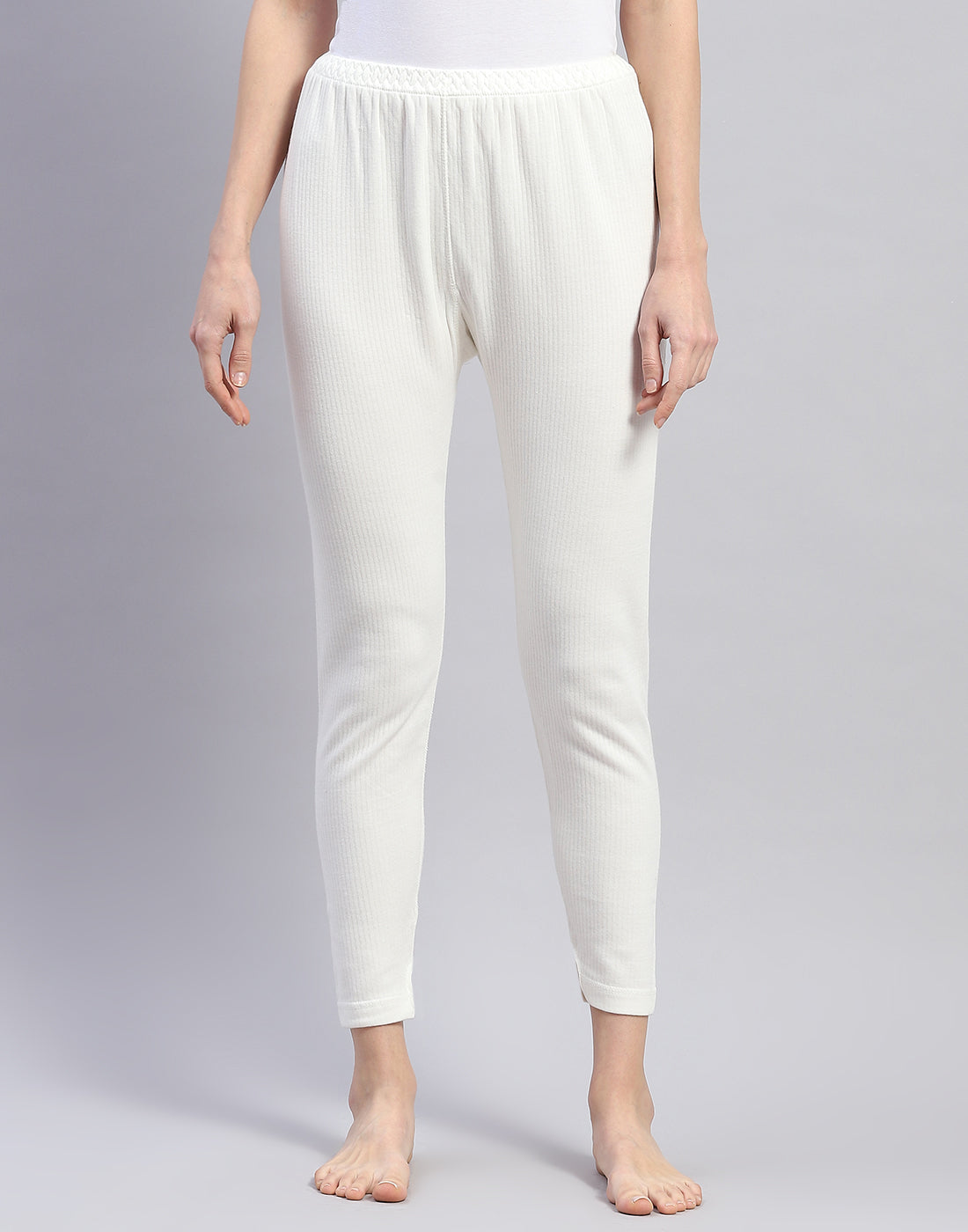 Women Off White Solid Thermal Lower