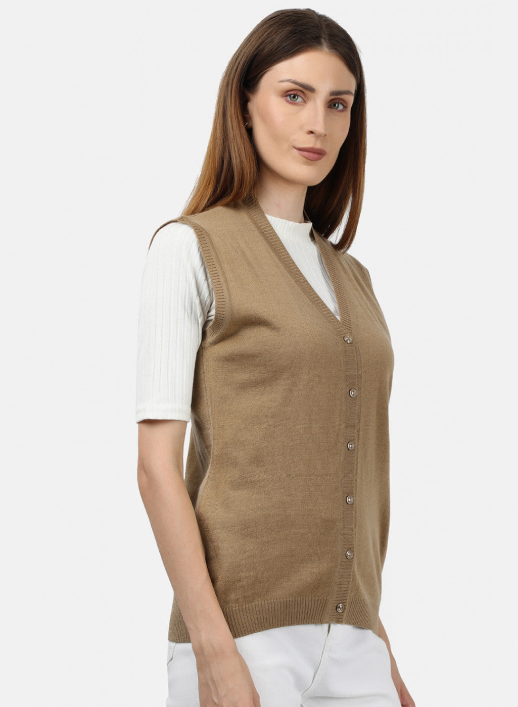 Women Light Brown Solid Cardigan