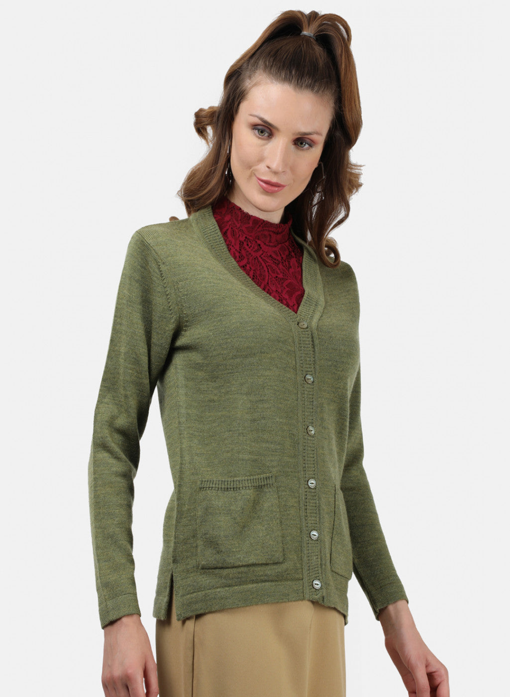 Women Olive Solid Cardigan