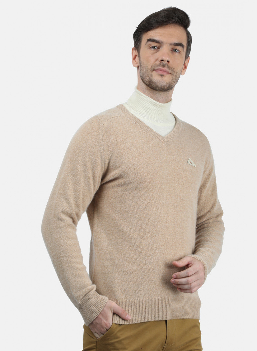 Men Beige Solid Pullover