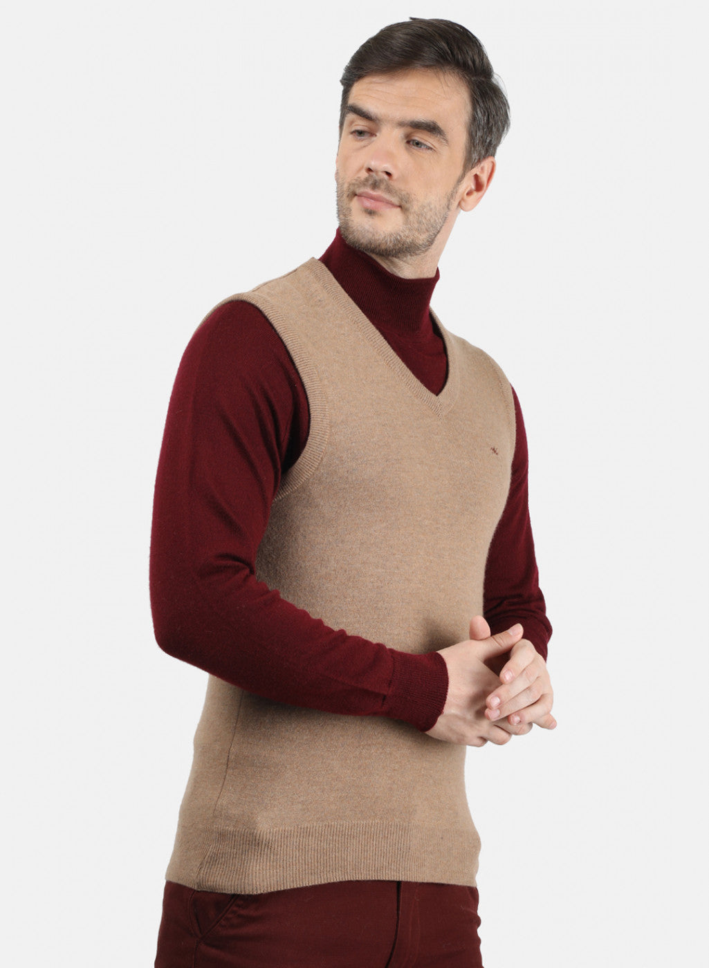 Men Beige Solid Sweater