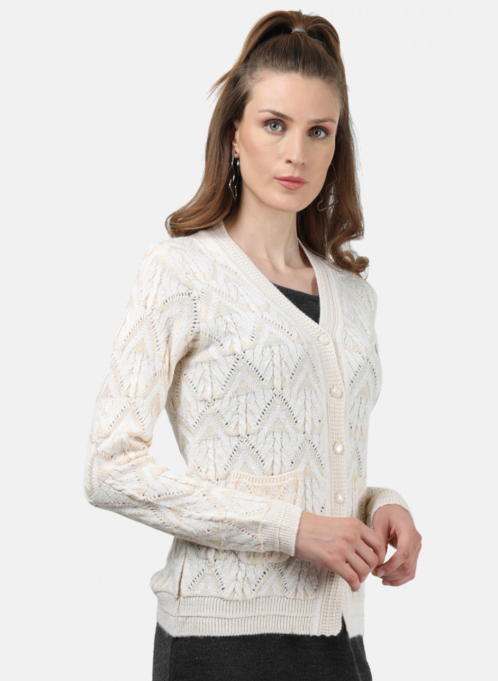 Women White Self Cardigan