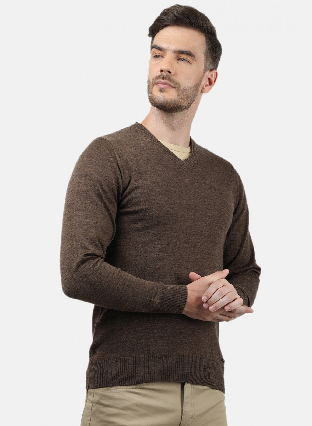 Men Brown Solid Pullover