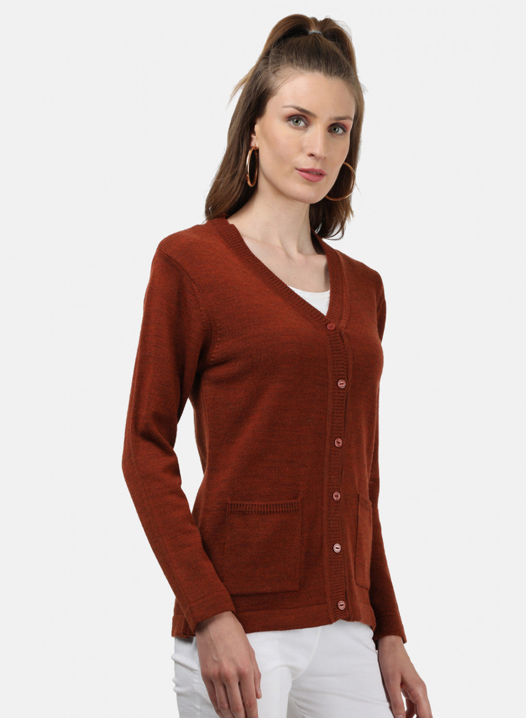 Women Brown Solid Cardigan