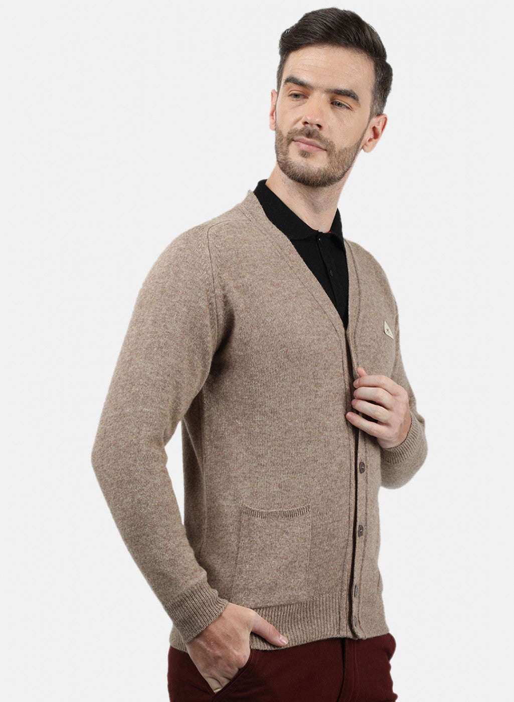 Men Beige Solid Cardigan