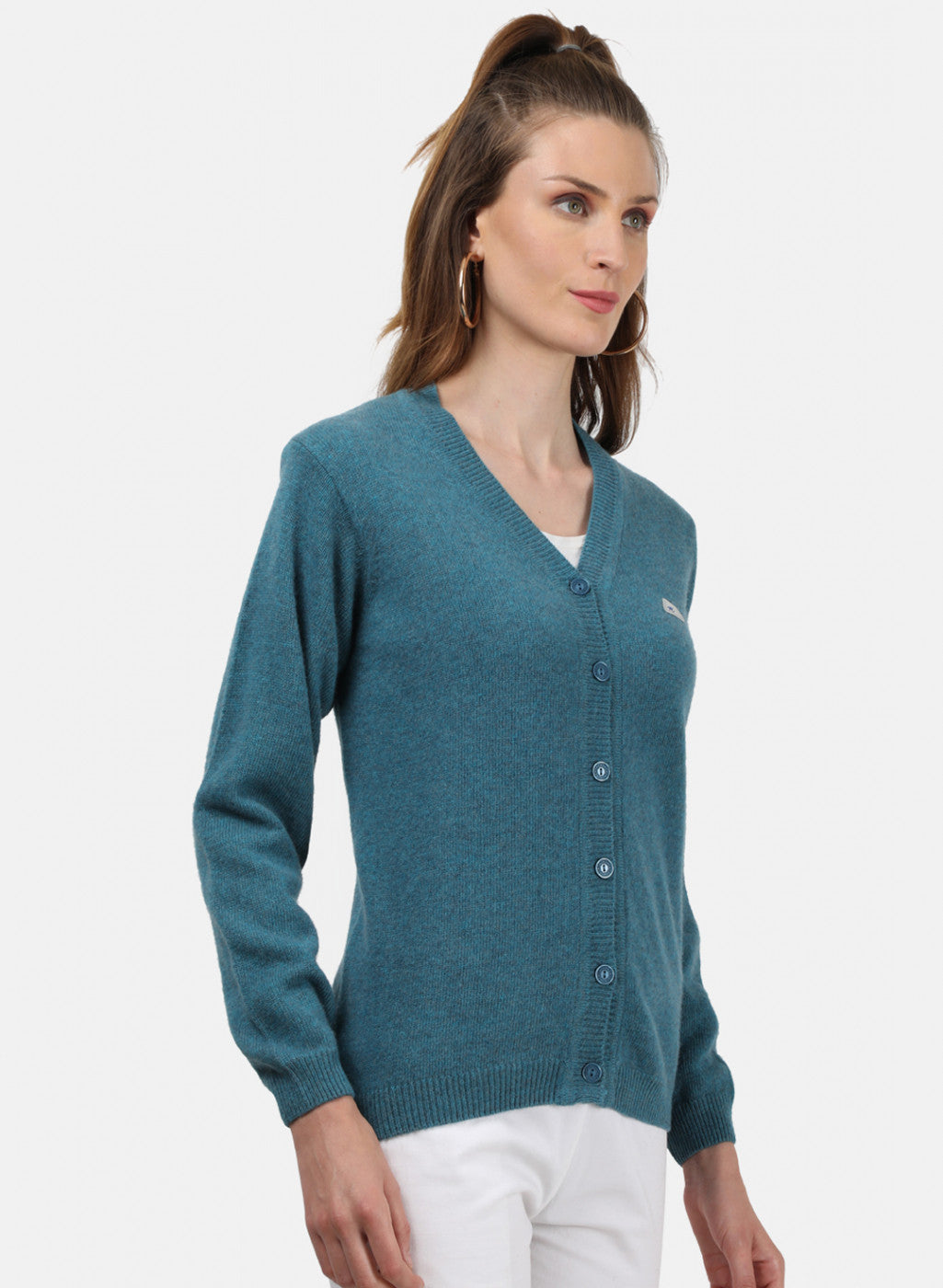 Women Blue Solid Cardigan