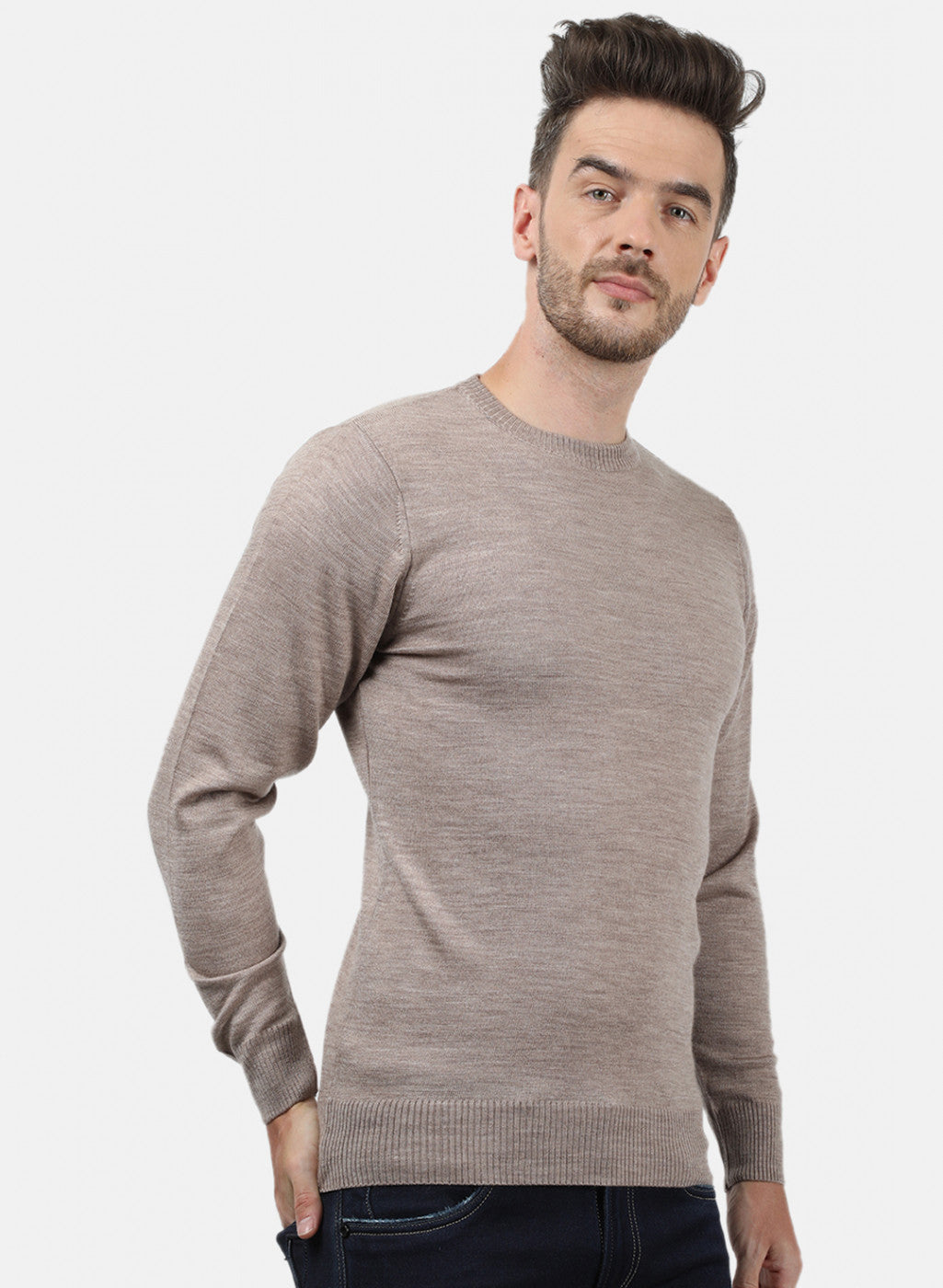 Men Beige Solid Pullover