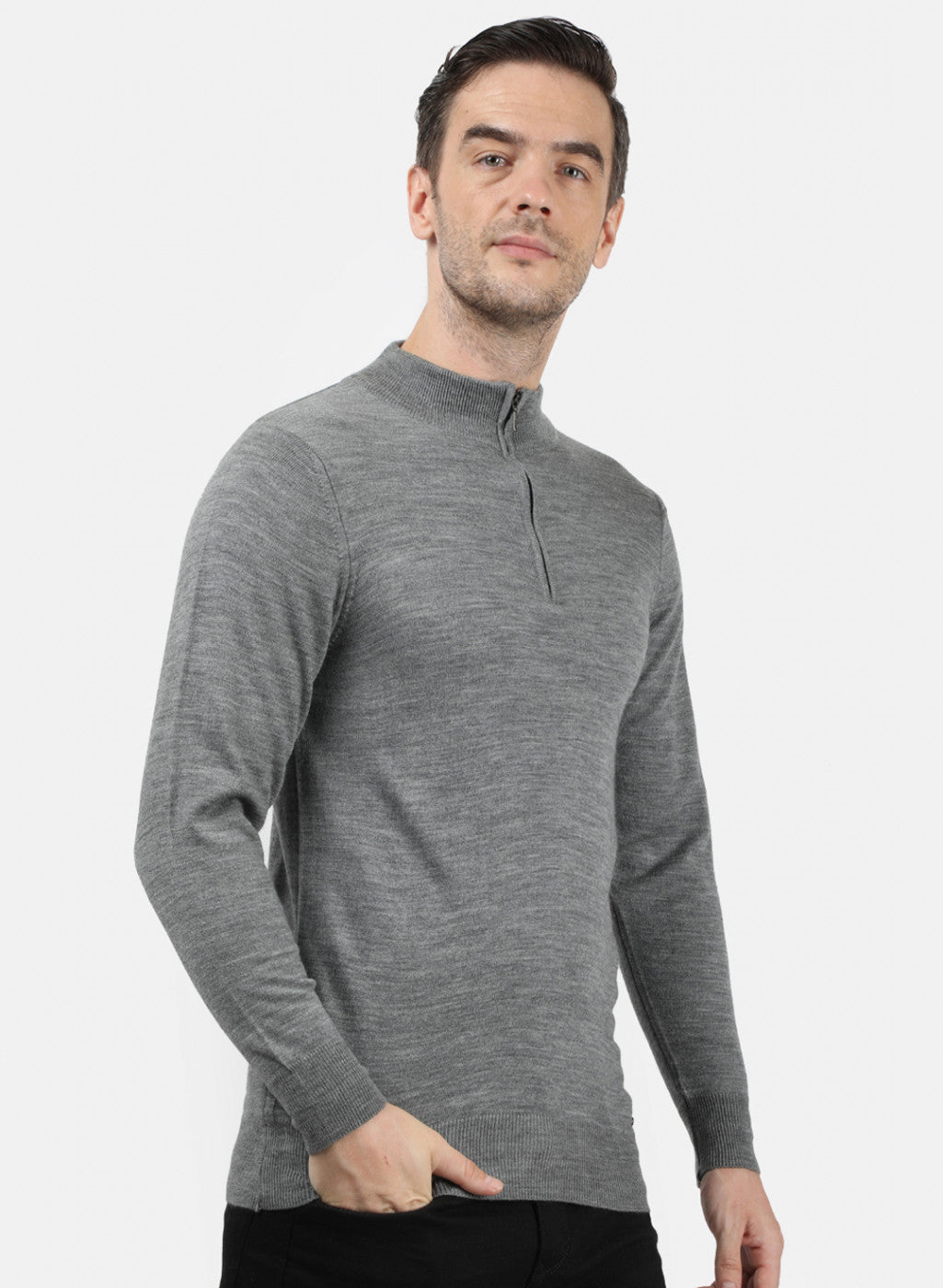 Men Grey Solid Pullover