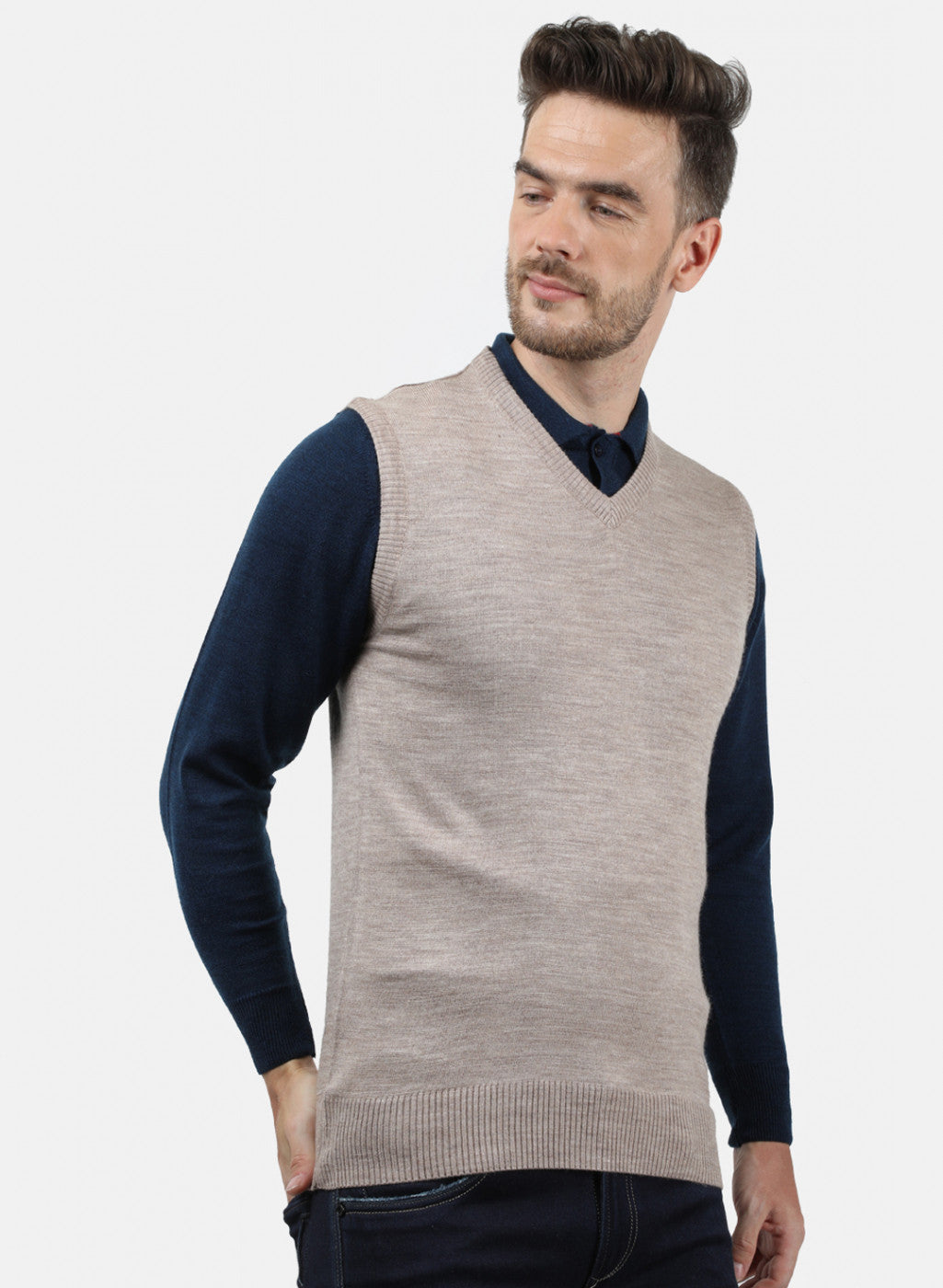 Men Beige Solid Sweater