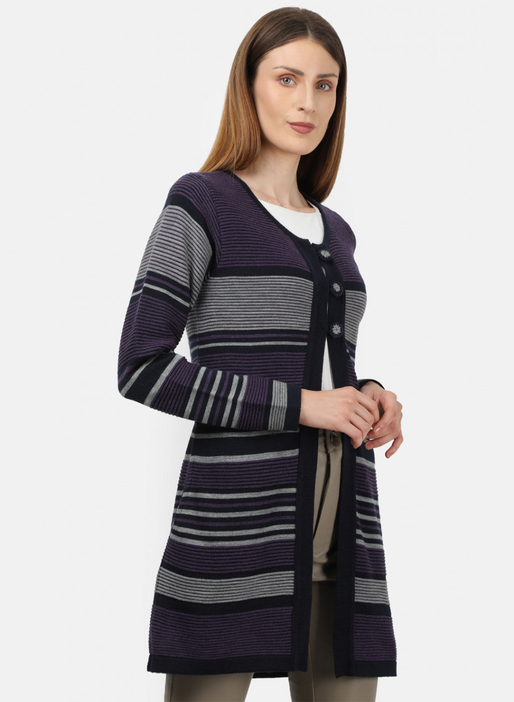 Women Purple Solid Cardigan