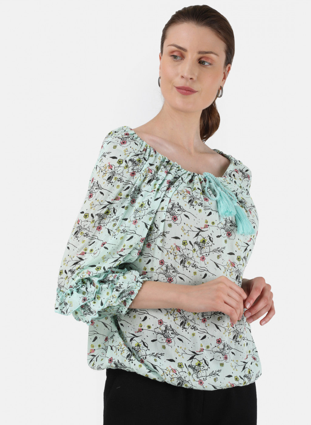 Womens Light Green Printed Top