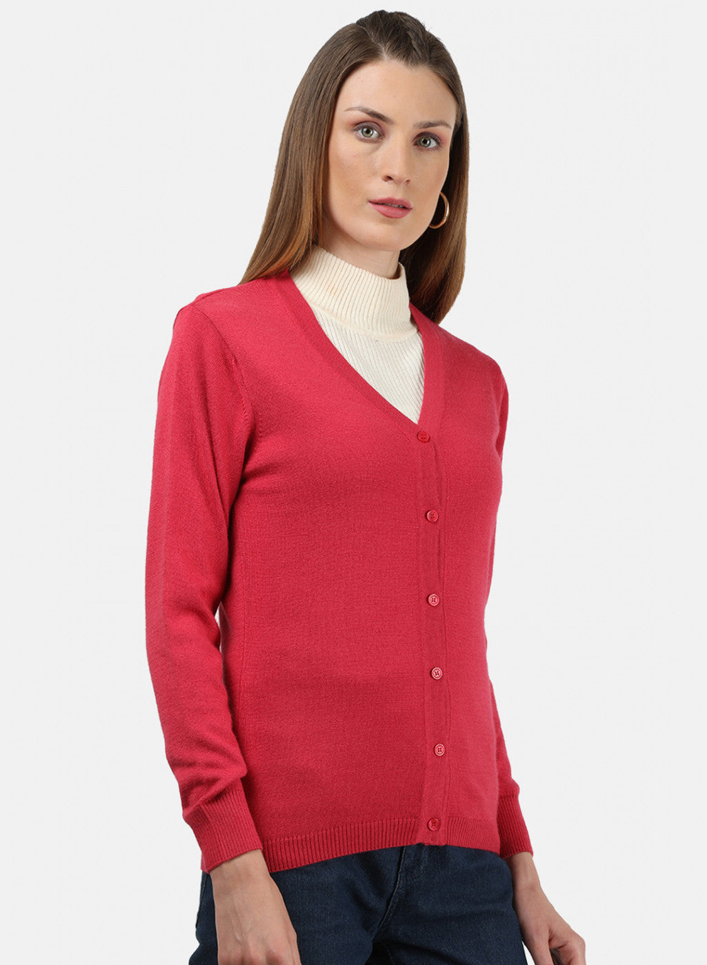 Women Pink Solid Cardigan