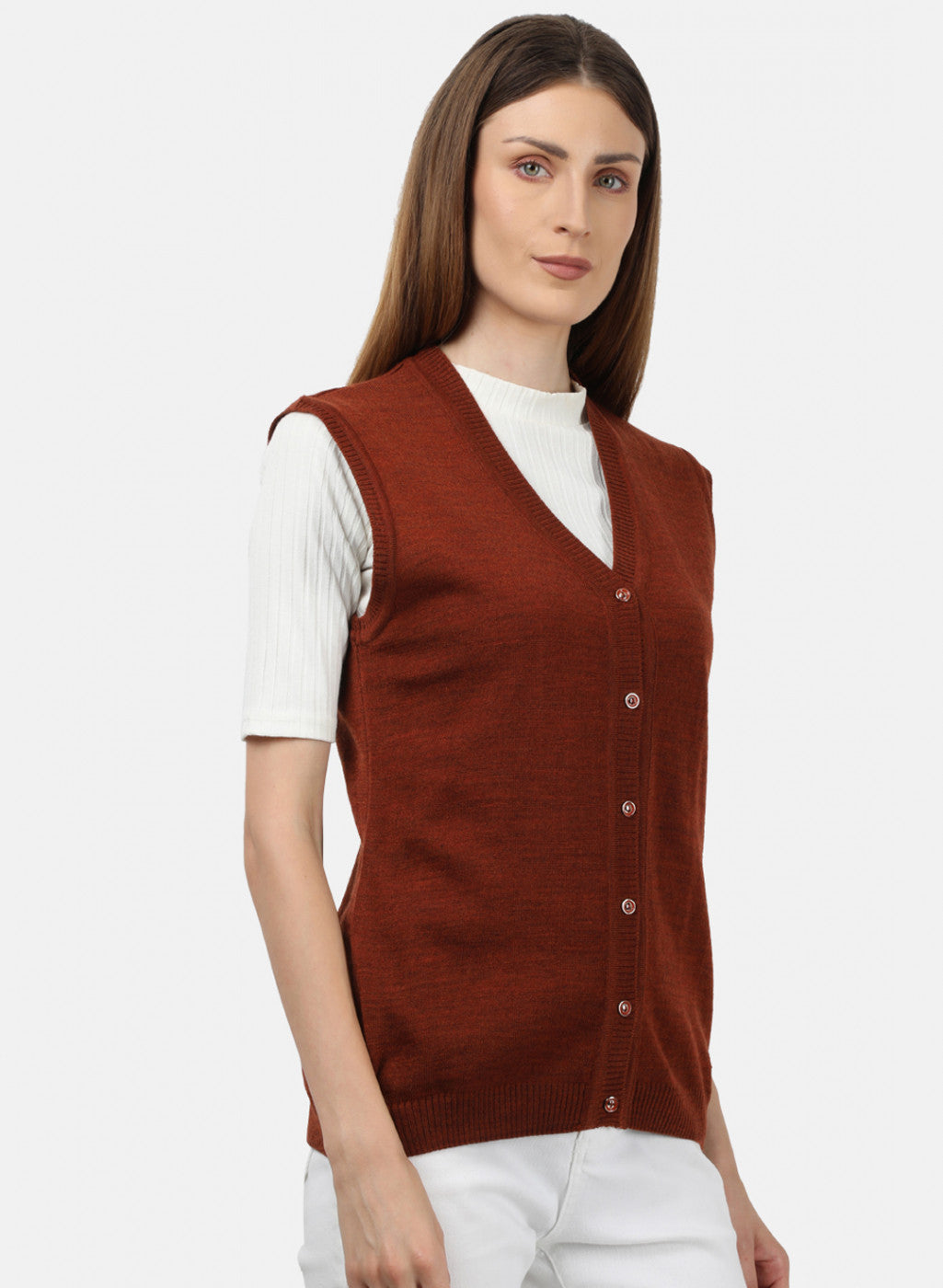 Women Rust Solid Cardigan