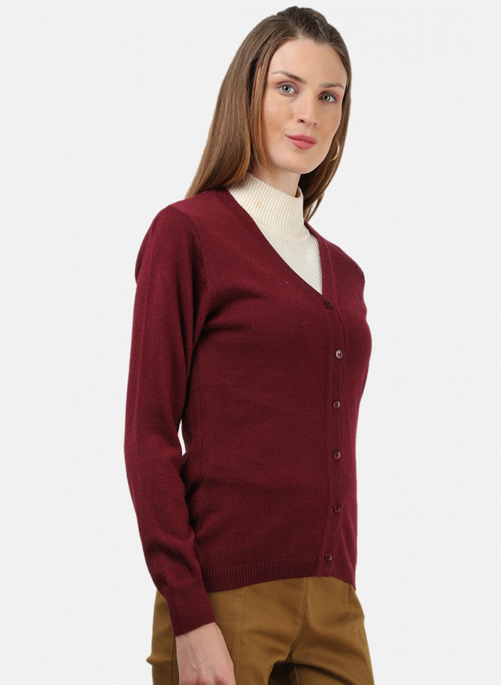 Women Maroon Solid Cardigan