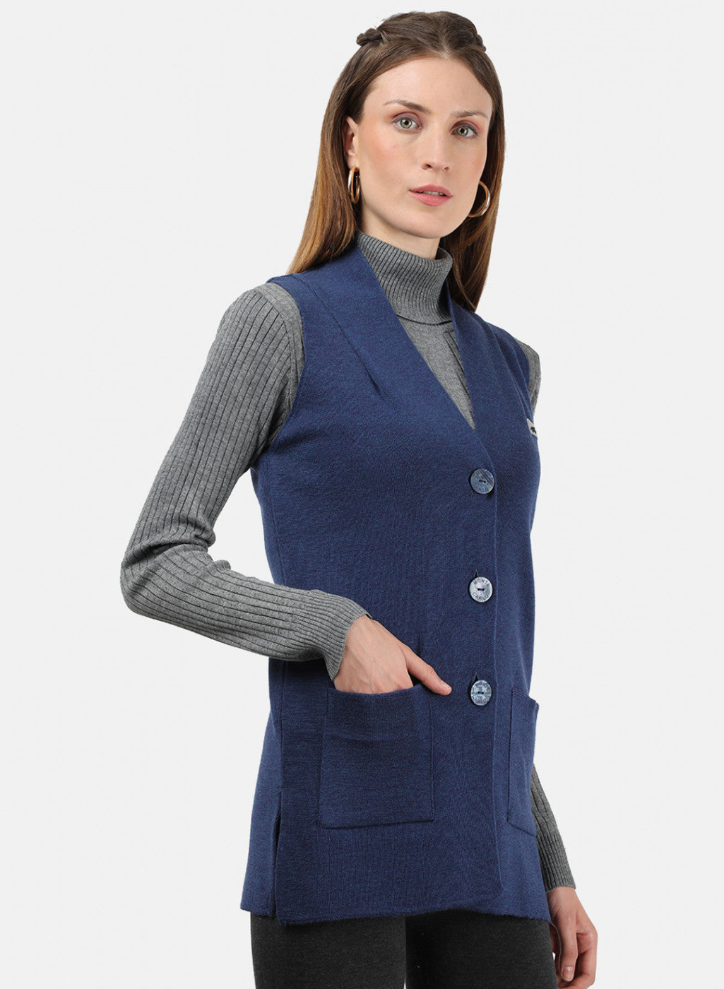 Women Blue Solid Cardigan