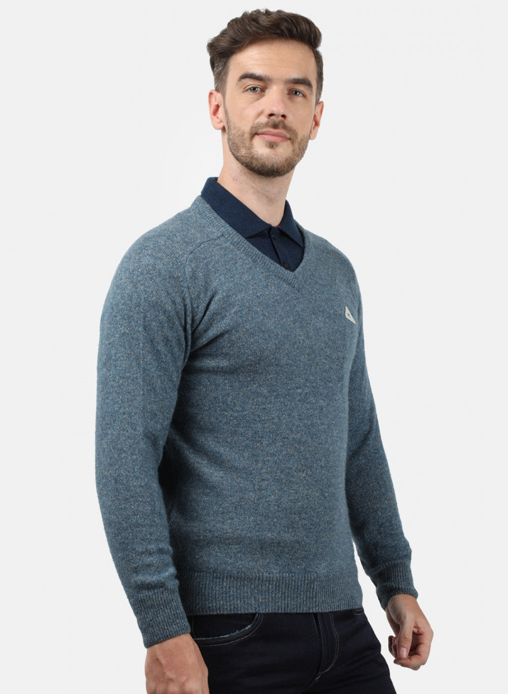 Men Blue Solid Pullover