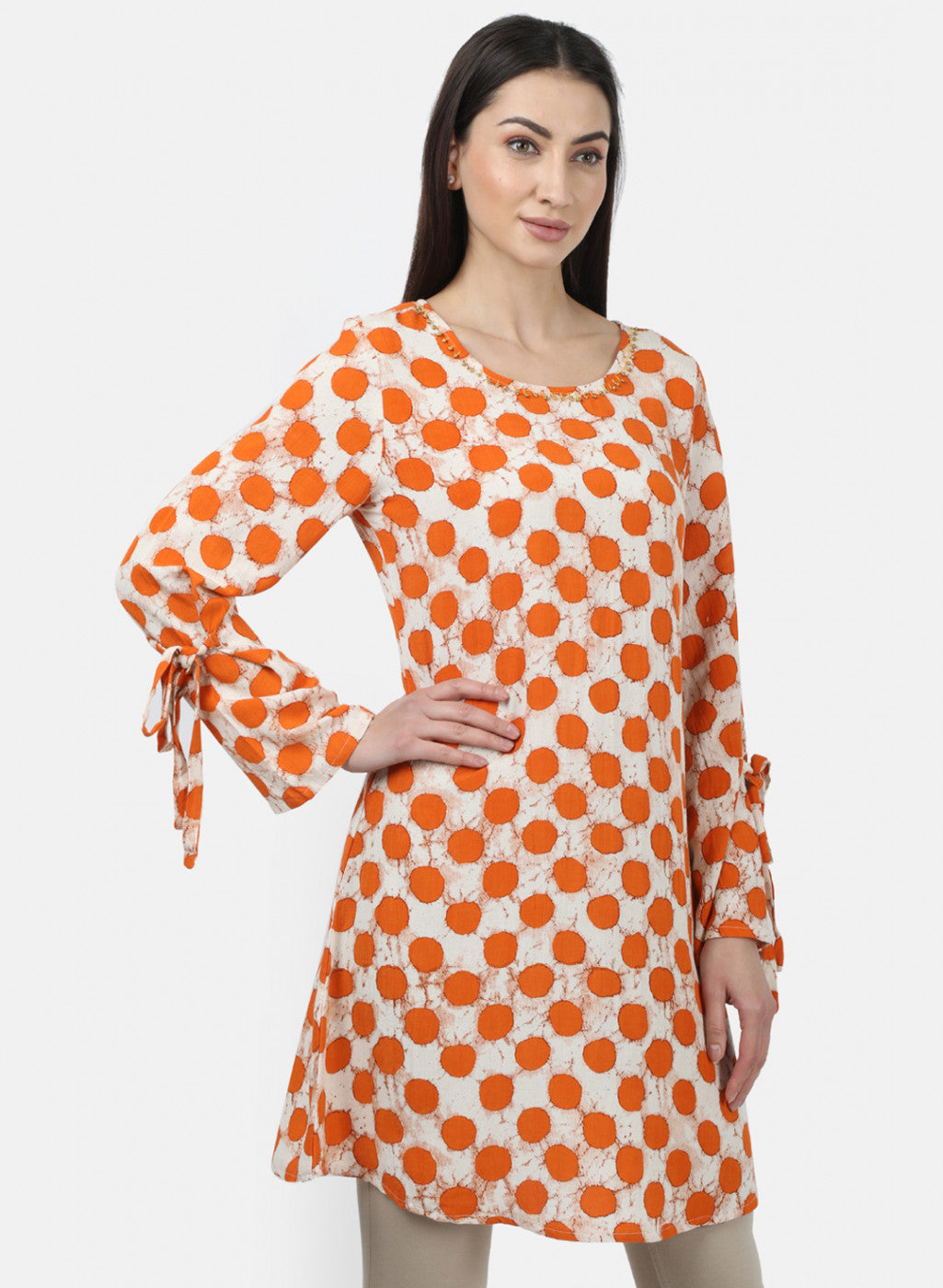 Womens Orange Printed Tunic