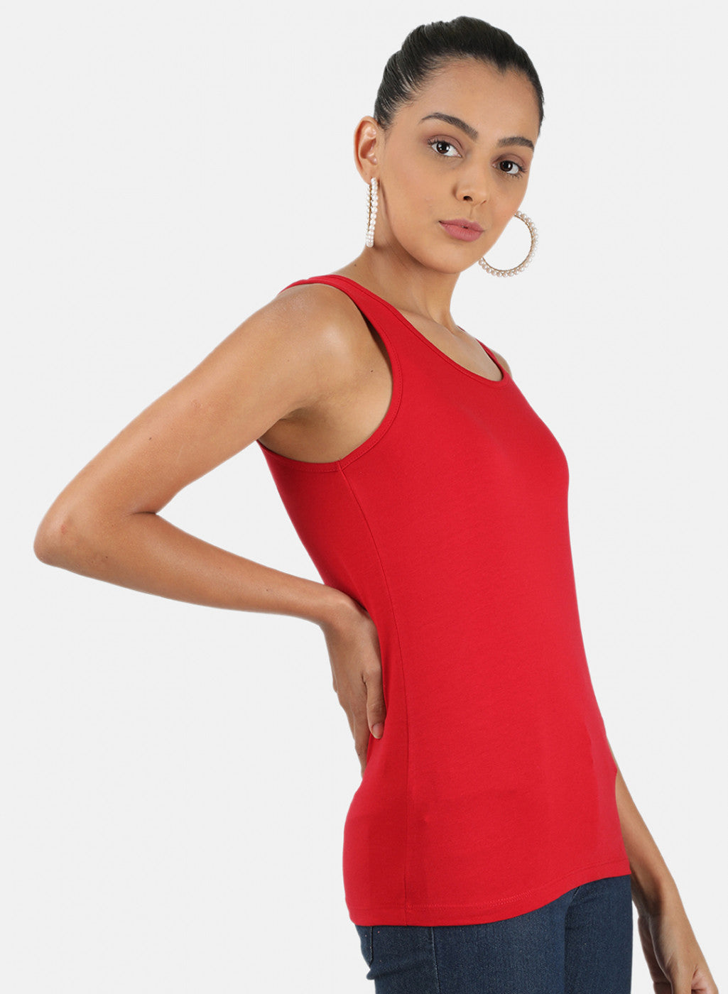 Womens Red Plain Spaghetti