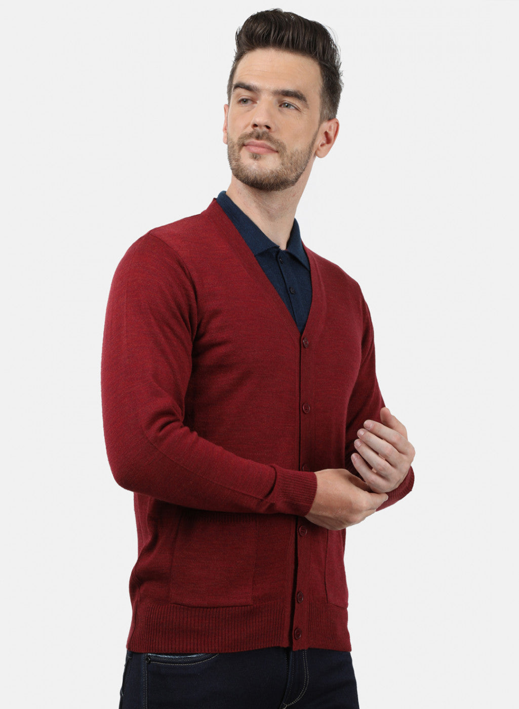 Men Maroon Solid Cardigan