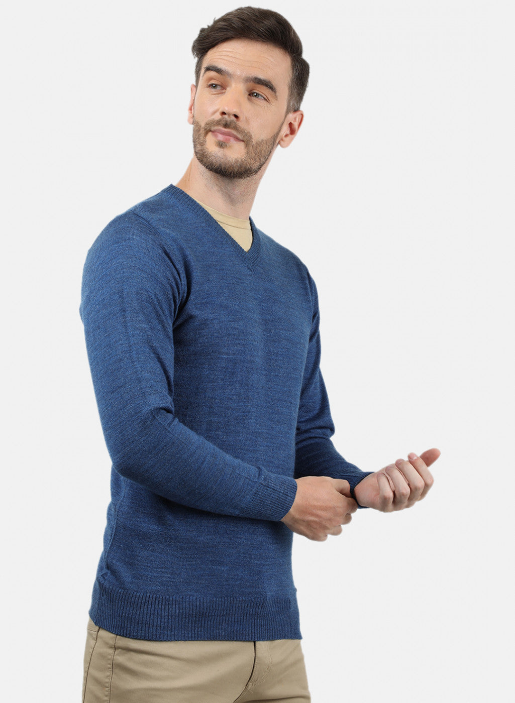 Men Blue Solid Pullover