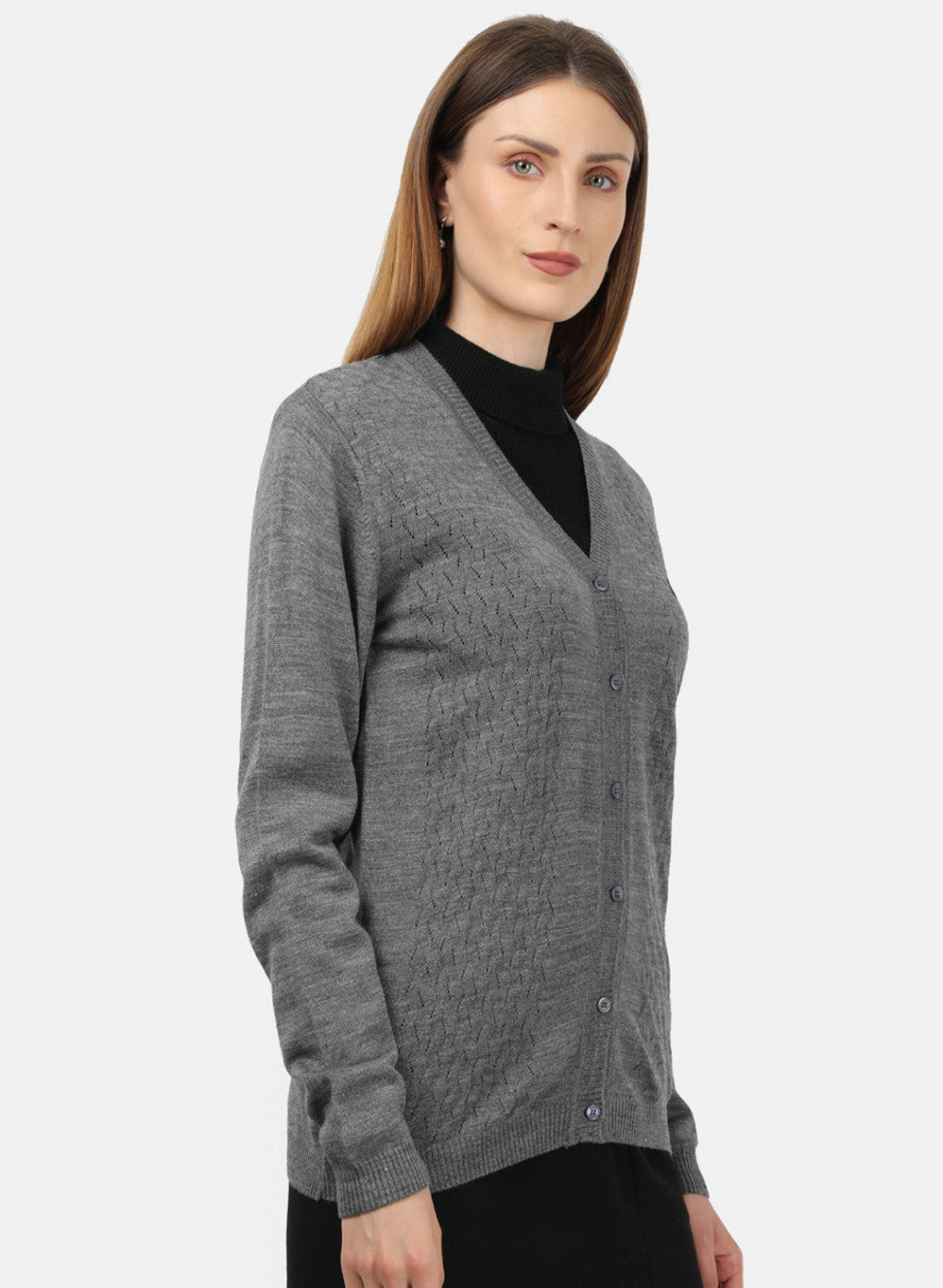 Women Grey Self Design Cardigan