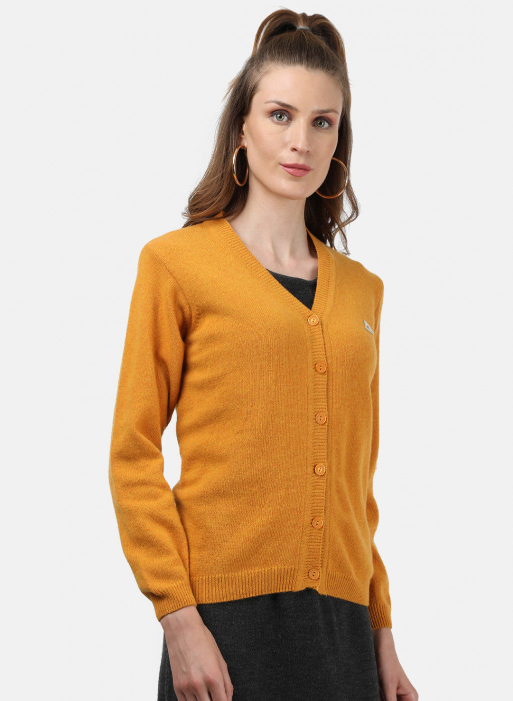 Women Yellow Solid Cardigan