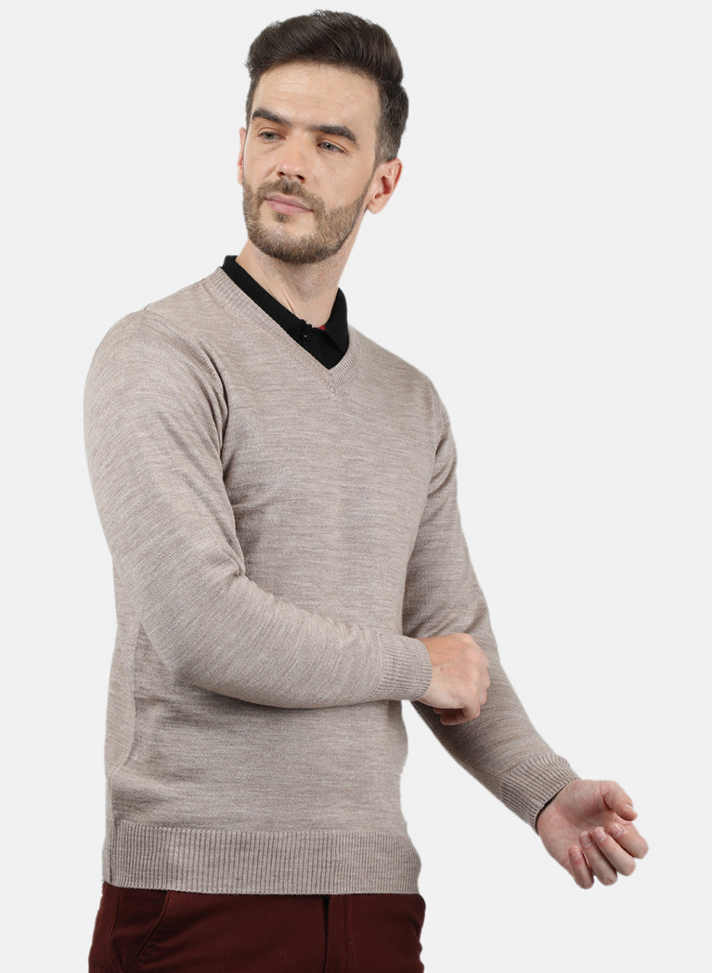 Men Beige Solid Pullover