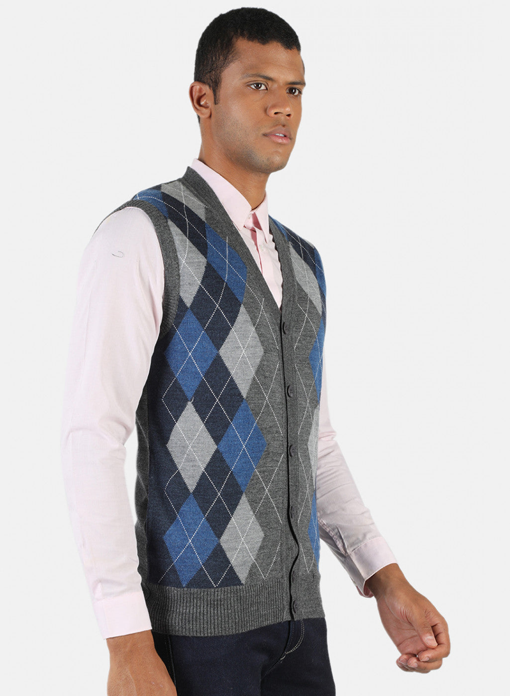 Men Grey Solid Cardigan