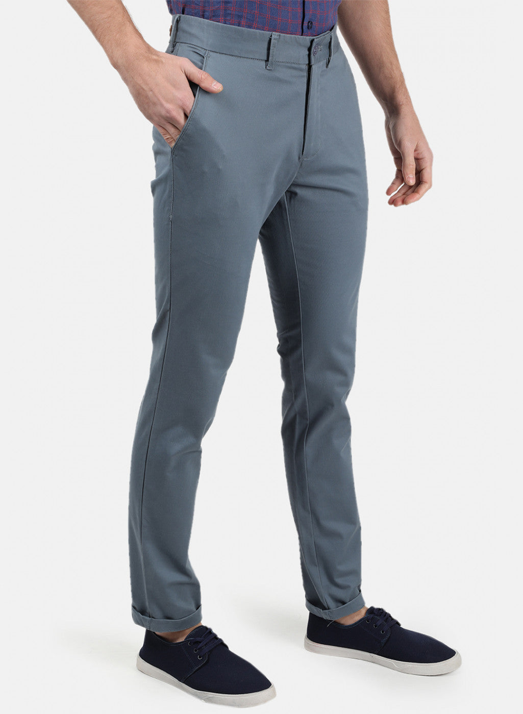 Men Grey Plain Trousers