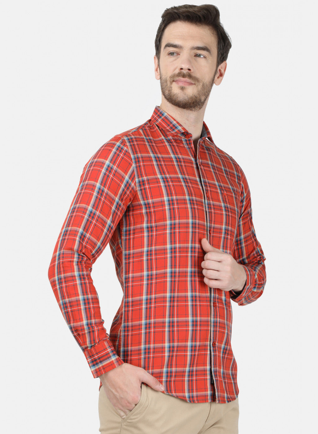 Mens Orange Check Shirt