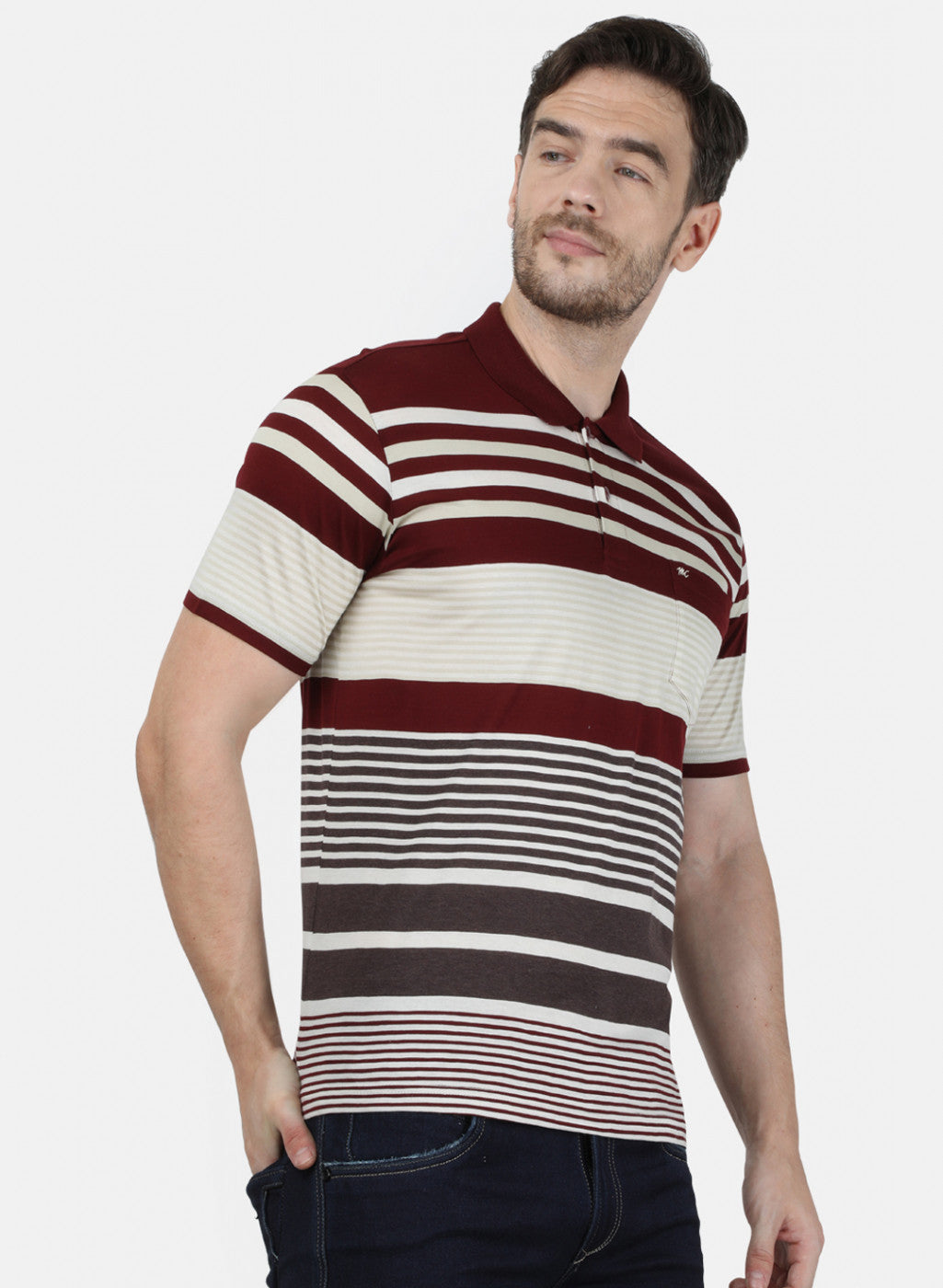 Mens Maroon Stripe Collar T-Shirts