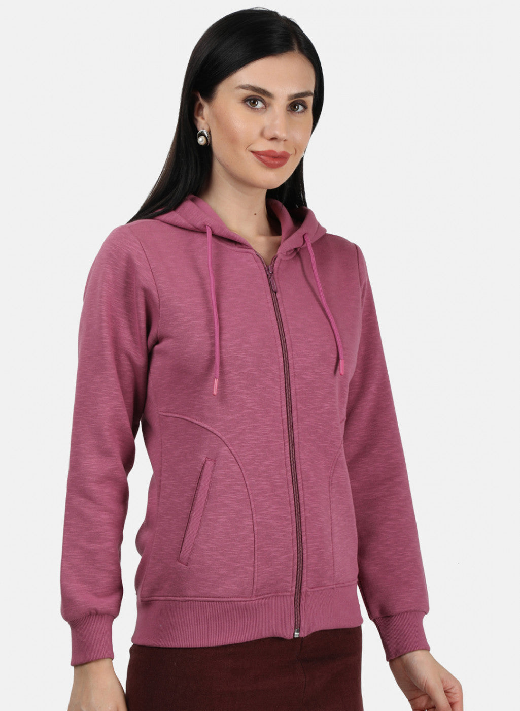 Women Pink Plain Sweatshirt