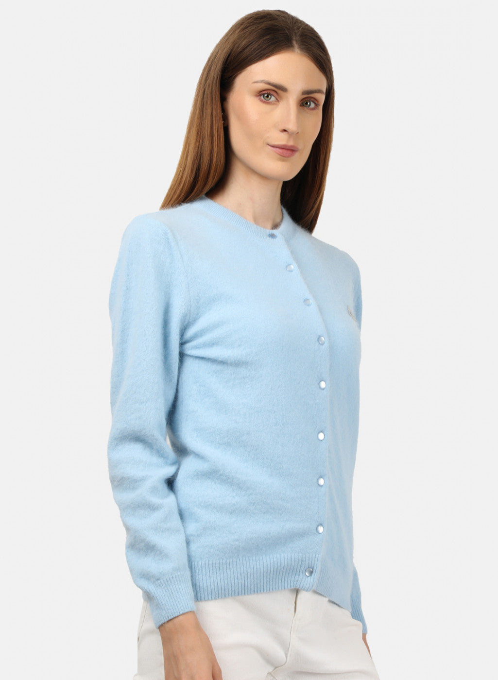 Women Sky Blue Solid Cardigan